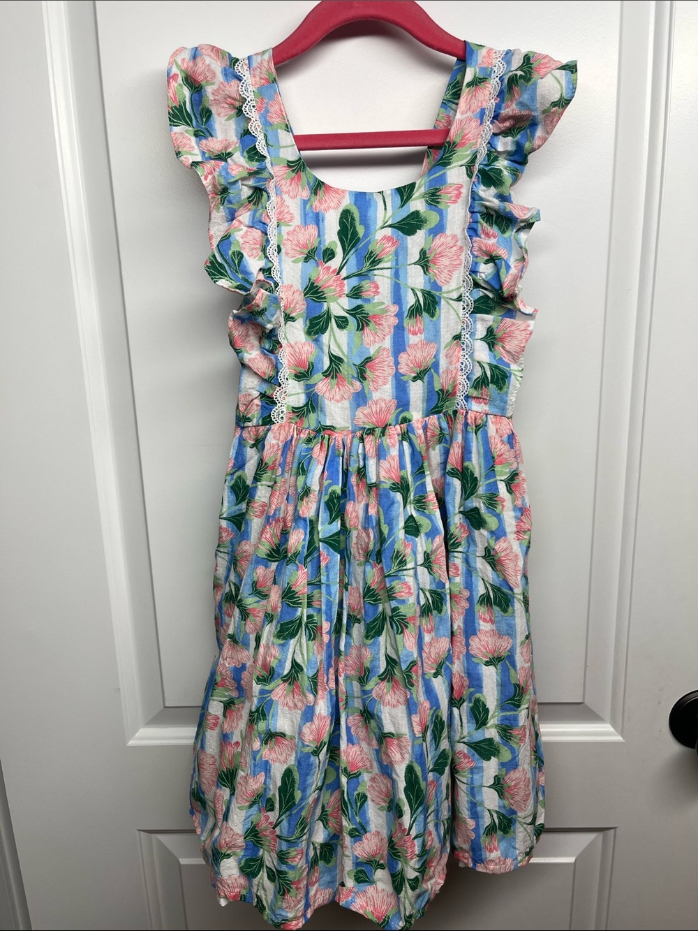 Cynthia Rowley Girls Pink Floral Stripe Ruffle Dress size 8